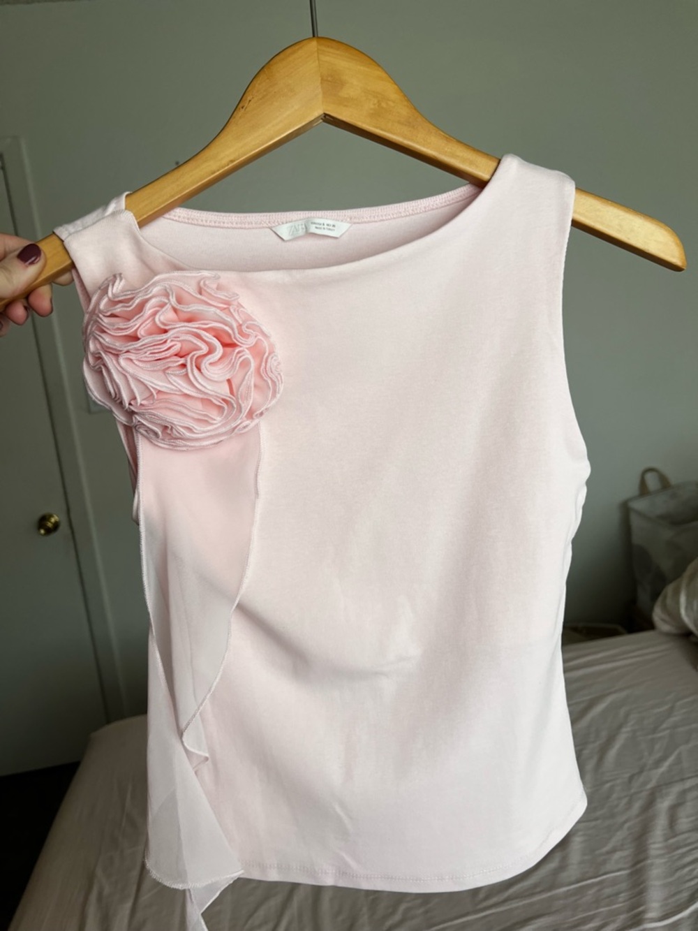 Zara Light Pink Sleeveless Top with Rosette